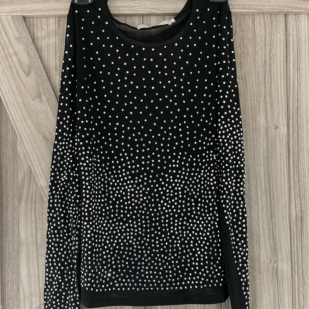 Sheer rhinestone long sleeve top